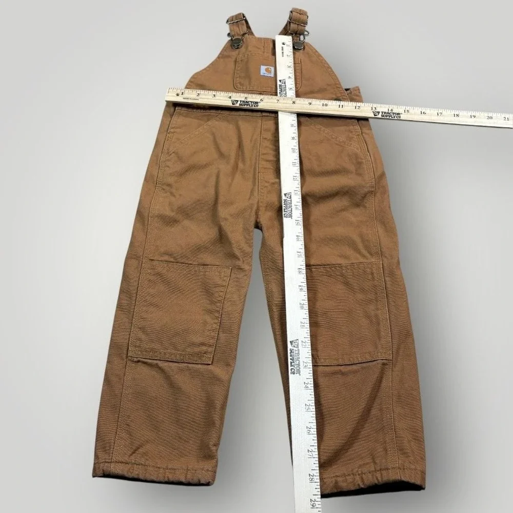 Carhartt Overalls Boys 3T Brown Canvas Flannel Lined Bib Pants Playwear Workwear